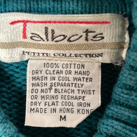 Talbots mock turtleneck  Cotton Sweater,  M, turquoises/blue, cable knit design - Picture 2 of 7
